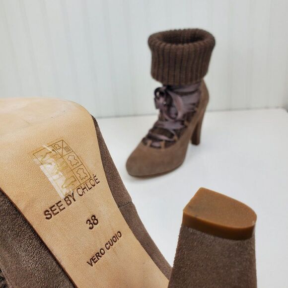 See by Chloe Suede Lace Up Knit Sock Bootie SH-038 - Picture 9 of 12